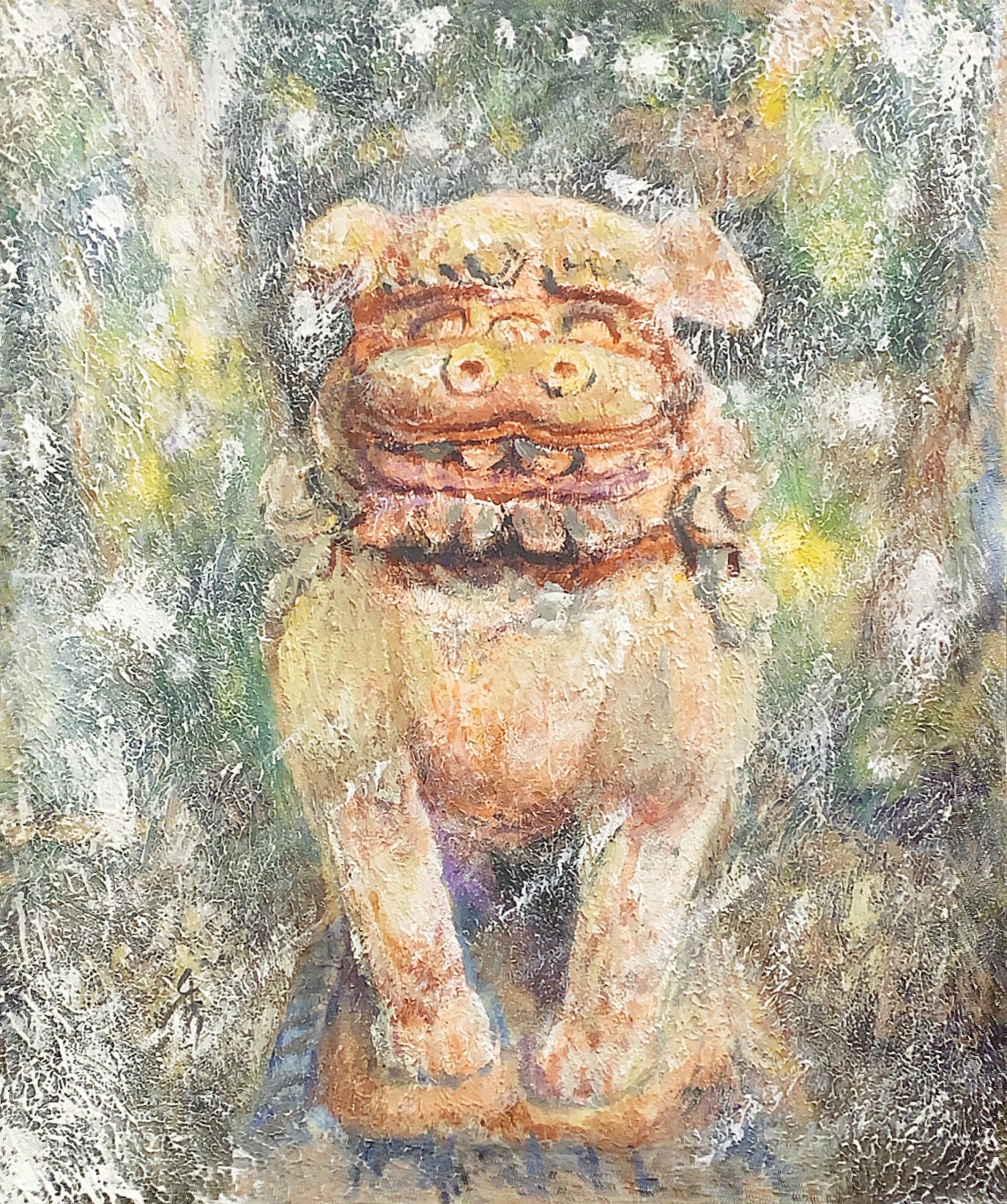 和泉熊野神社 吽形狛犬 色覚異常者の描く絵 狛犬 神社を描く色覚異常者の絵画サイト