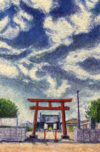 諏訪野八幡神社、描いている途中