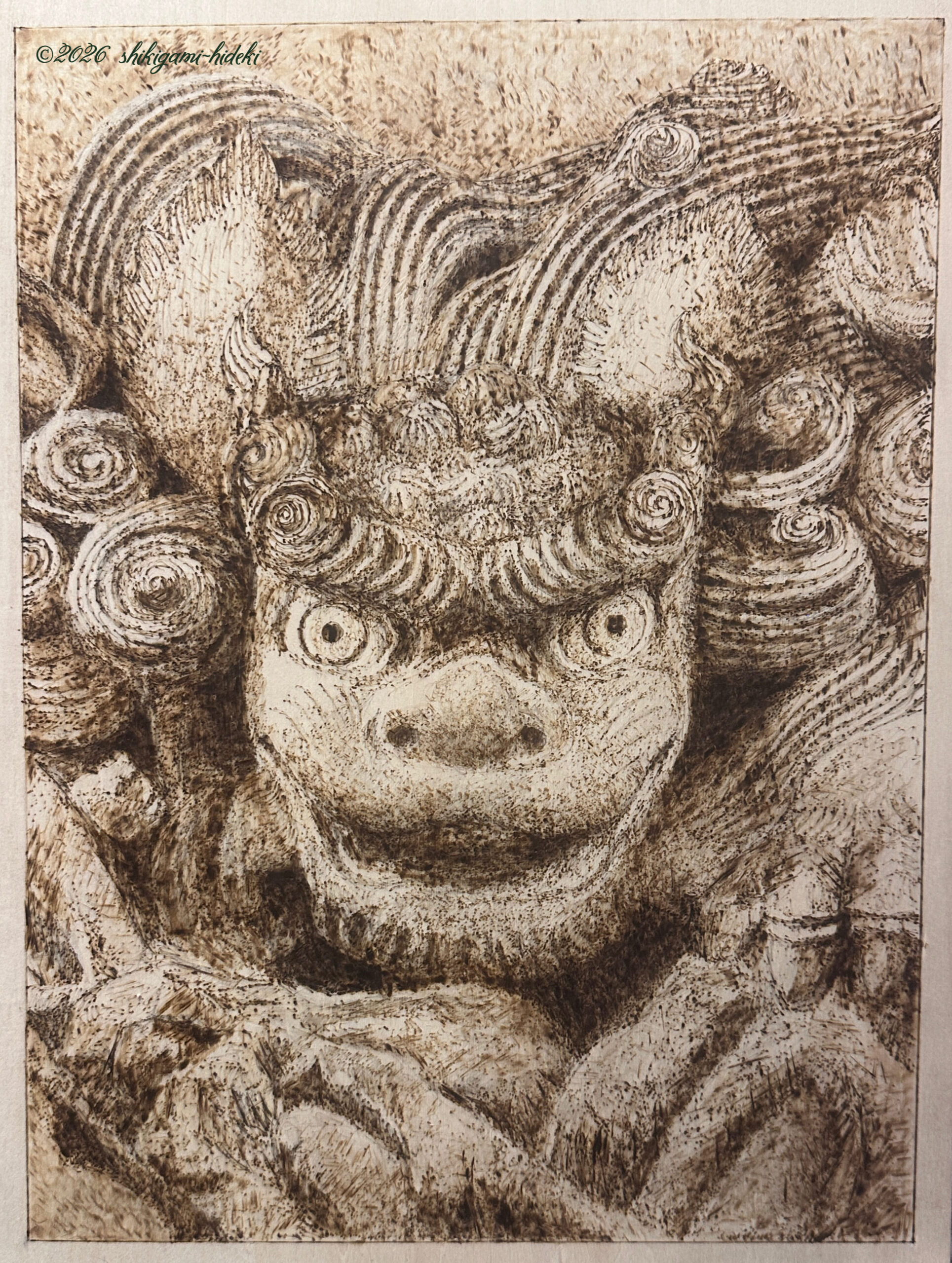 「獅子の眼差し」ウッドバーニング